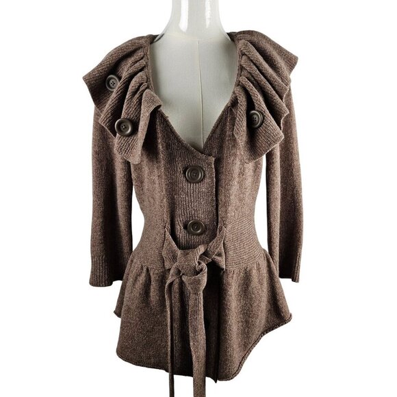 Anthropologie Charlie & Robin Wool Ruffle Collar Sweater Cardigan Button Boho - Picture 1 of 11